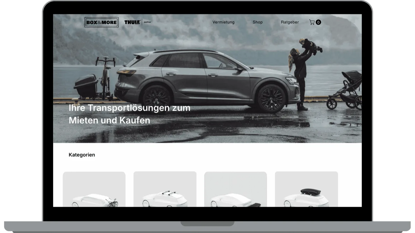 Website BOX & MORE, Desktop-Ansicht