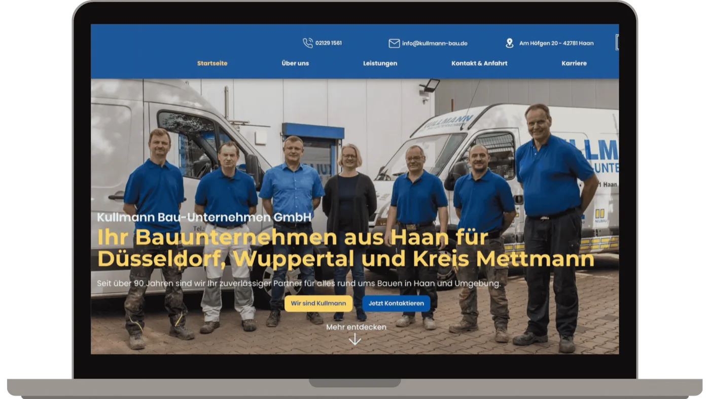 Website Kullmann Bau, Desktop-Ansicht