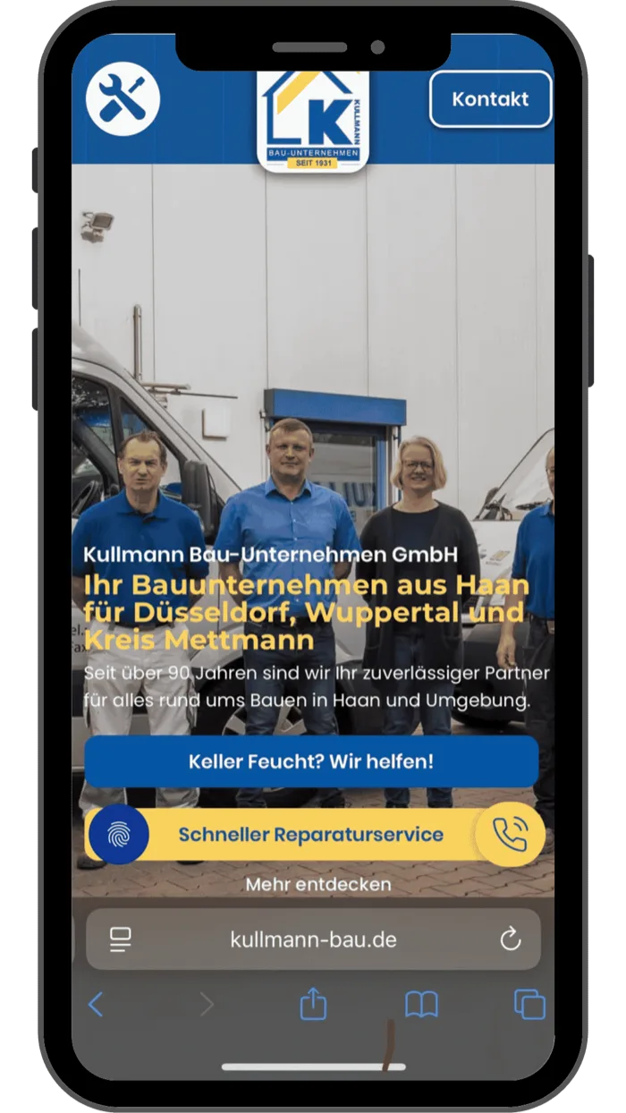 Website Kullmann Bau, mobile Ansicht