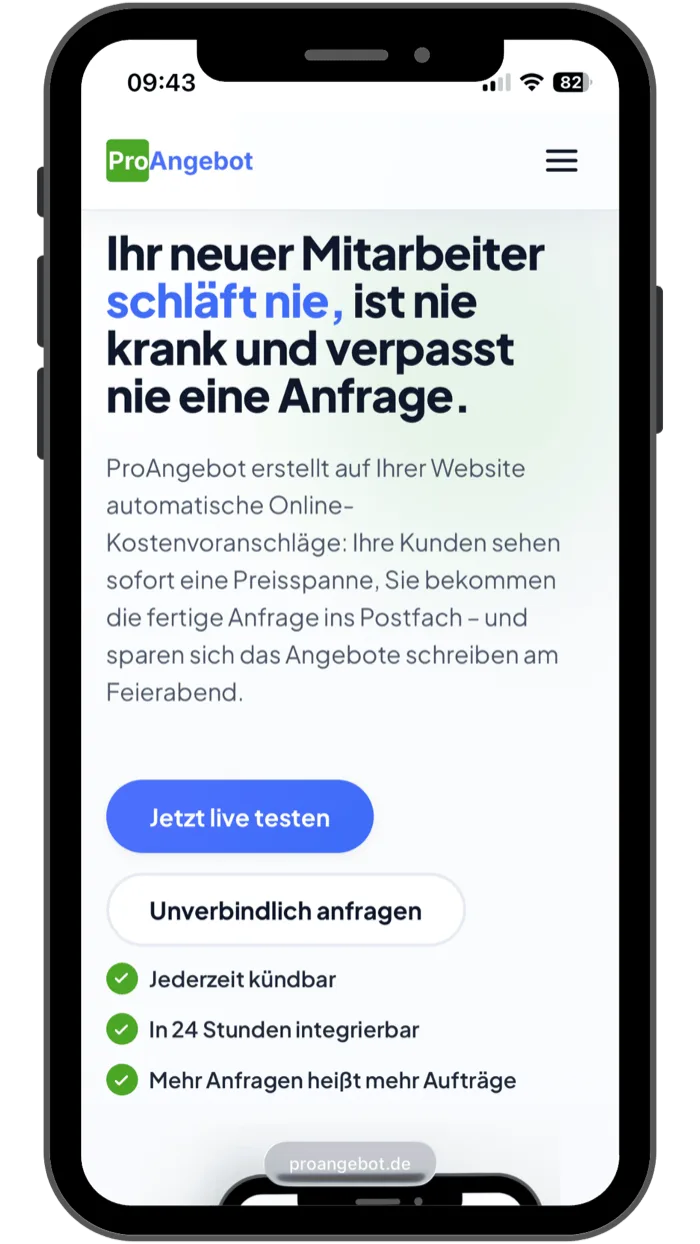 Website ProAngebot, mobile Ansicht