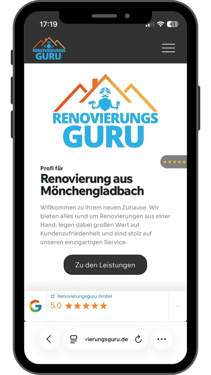 Website Renovierungsguru, mobile Ansicht