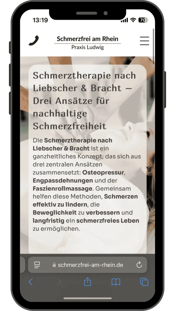 Website Schmerzfrei am Rhein, mobile Ansicht