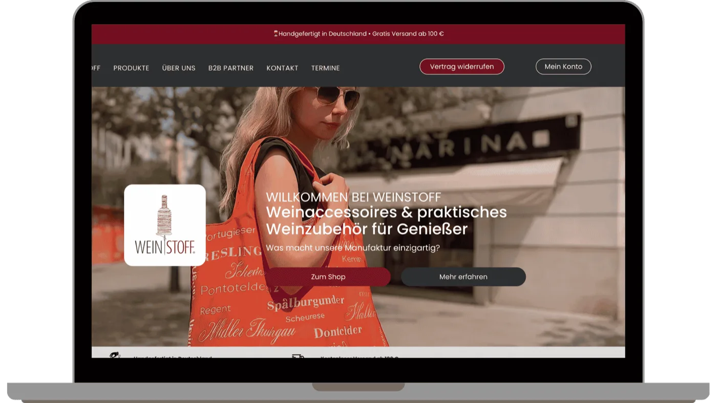Website Weinstoff, Desktop-Ansicht