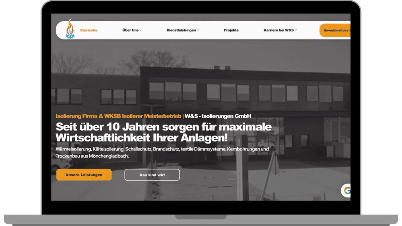 Website W&S Isolierungen, Desktop-Ansicht